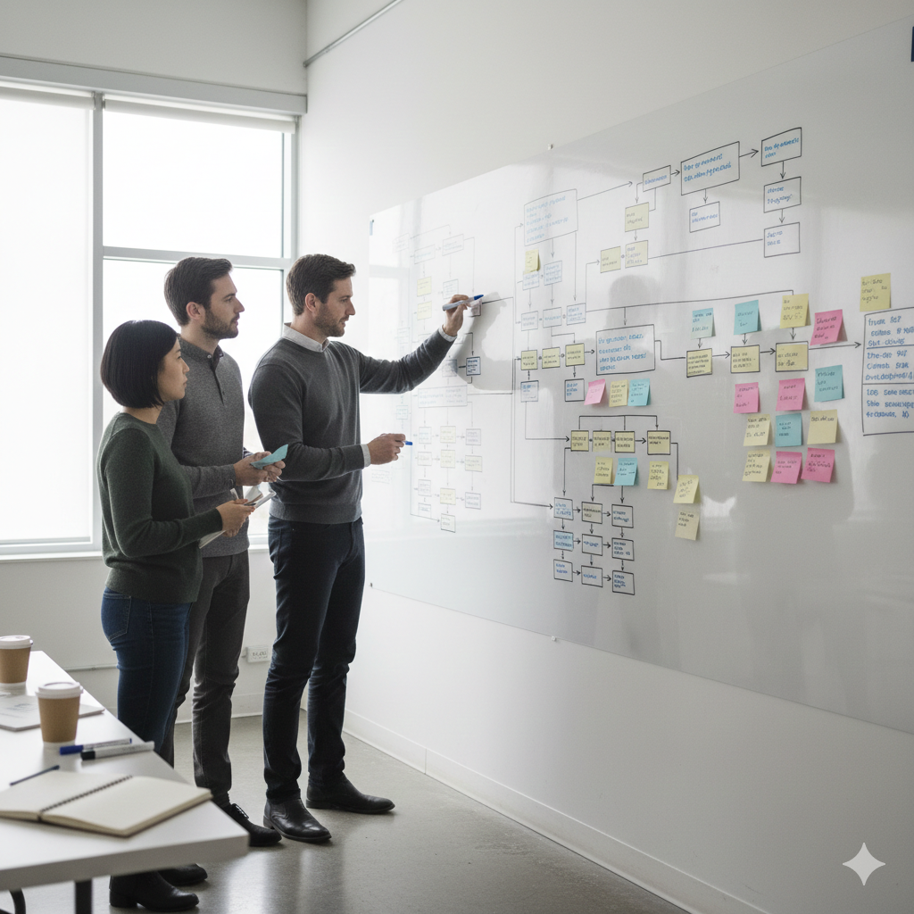 Team mapping system architecture on whiteboard